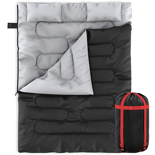 ZONE TECH DOUBLE CAMPING SLEEPING BAG WITH 2 PILLOWS 3-4 SEASON TA0005 BLACK/RED New
