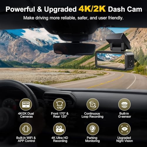 LGUEATI 4K + 2K DASH CAM FRONT AND REAR FREE 64 GB CARD DC01 - BLACK