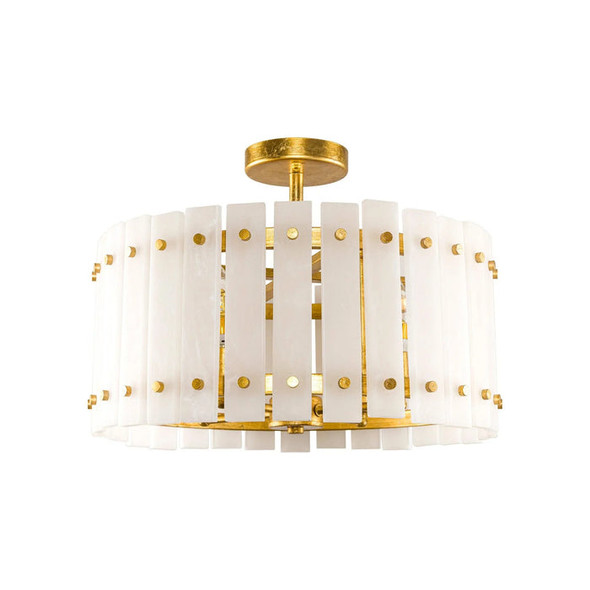 PARROT UNCLE 4-LIGHT MODERN DRUM MARBLE SEMI FLUSH MOUNT CEILING LIGHT - GOLDEN