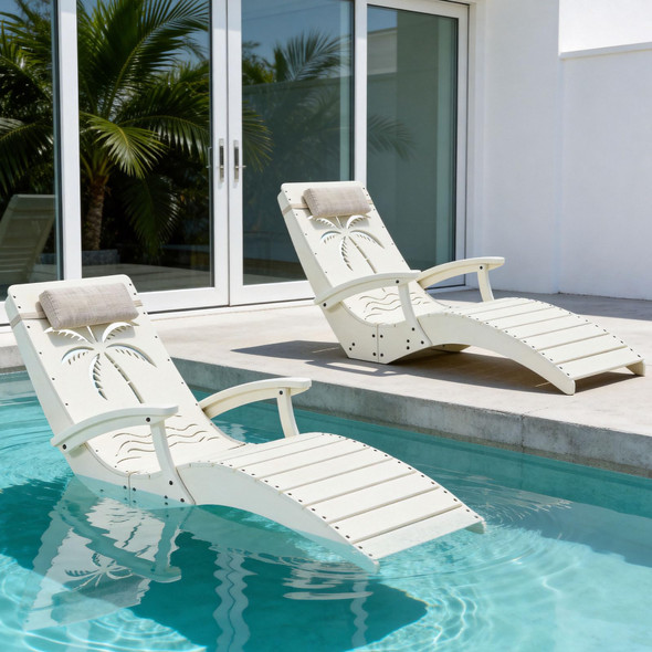in Pool Lounge Chairs Set of 2 with Armrests HDPE Pool Chaise Loungers - White