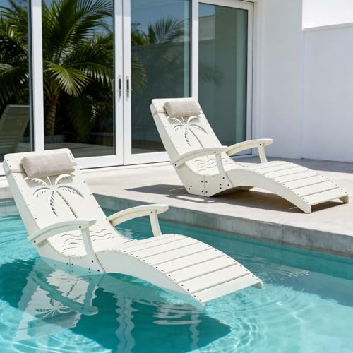 in Pool Lounge Chairs Set of 2 with Armrests HDPE Pool Chaise Loungers - White
