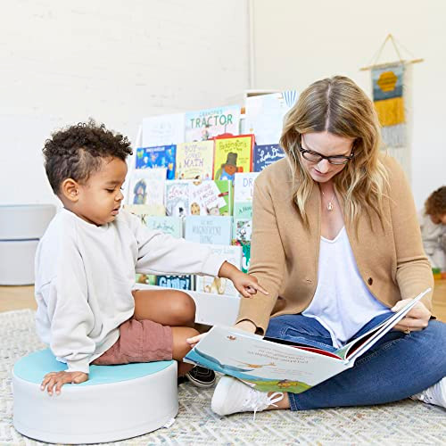 ECR4KIDS DOUBLE-SIDED MOBILE WOODEN BOOK DISPLAY AND STORAGE - WHITE WASH