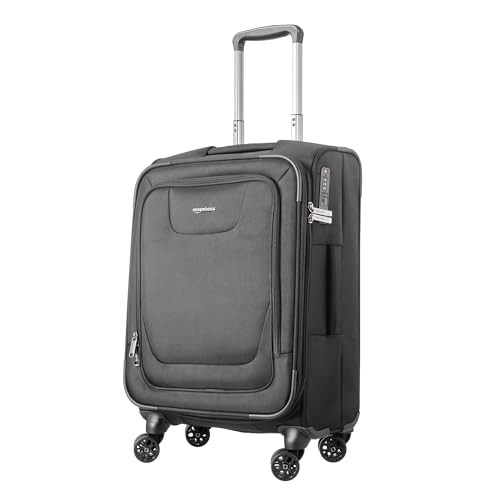 AMAZON BASICS CARRY ON LUGGAGE SOFTSIDE SUITCASE 8 SPINNER WHEELS 17" - BLACK New
