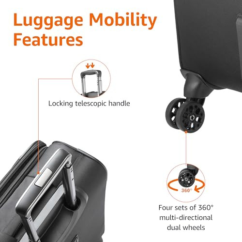 AMAZON BASICS CARRY ON LUGGAGE SOFTSIDE SUITCASE 8 SPINNER WHEELS 17" - BLACK New