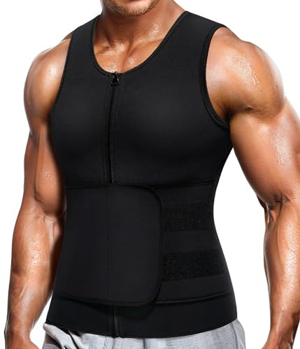 WONDERIENCE NEOPRENE SAUNA SUIT MEN WAIST TRAINER VEST ZIPPER M - BLACK