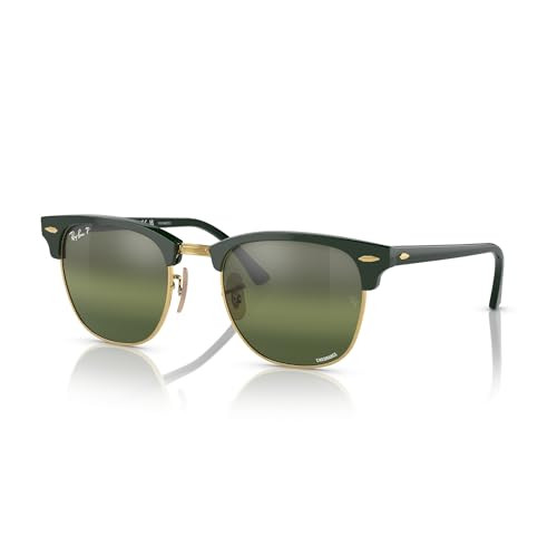 RAY-BAN RB3016 CLUBMASTER CLASSIC SQUARE SUNGLASSES 51 MILLIMETERS GREEN ON GOLD