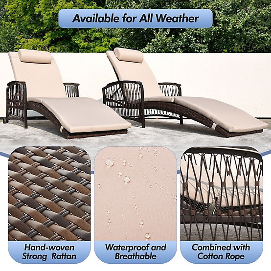 UPLAND HDPE POOL LOUNGE CHAIRS 2 PK, ARMRESTS, ERGONOMIC - BROWN/KHAKI New