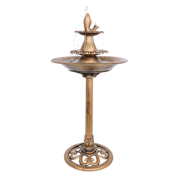 ALPINE CORPORATION 40" TIERED PEDESTAL FISH FOUNTAIN CASCADING TEC104GD - GOLD New