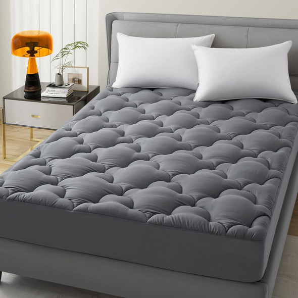 WQSPRING MATTRESS TOPPER, COTTON, DEEP POCKET, QUEEN - GRAY CLOUD