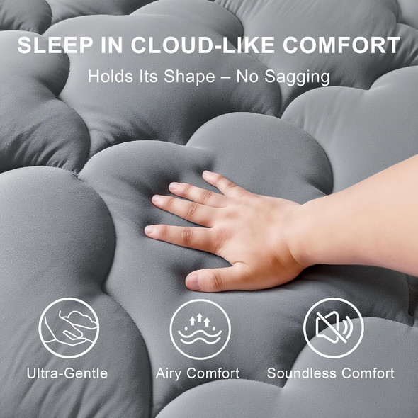 WQSPRING MATTRESS TOPPER, COTTON, DEEP POCKET, QUEEN - GRAY CLOUD