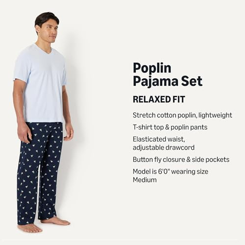 AEMN66789SS26 Amazon Essentials Men's Pajama Set, Ducks, Light Blue, Small New