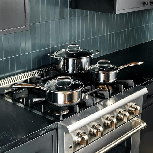 HEXCLAD HYBRID NONSTICK 6-PIECE POT SET 2, 3, AND 8-QUART - SILVER