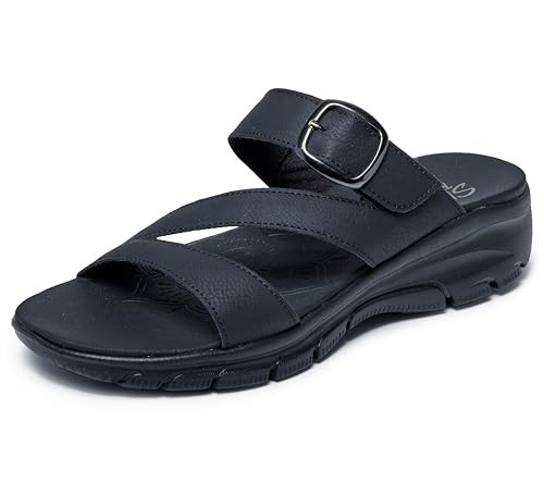 163427 SKECHERS WOMENS EASY GOING SLIDE ON BY BLACK/BLACK SIZE 9