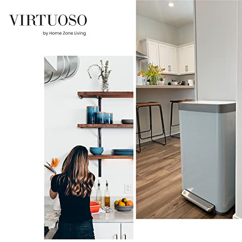 Home Zone Living 18.5 Gallon Trash Can, Stainless Steel, Virtuoso Series - Gray