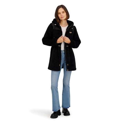REEBOK WOMEN'S LONG DOUBLE SIDED FLEECE ZIP-UP JACKET - SIZE: M - BLACK New