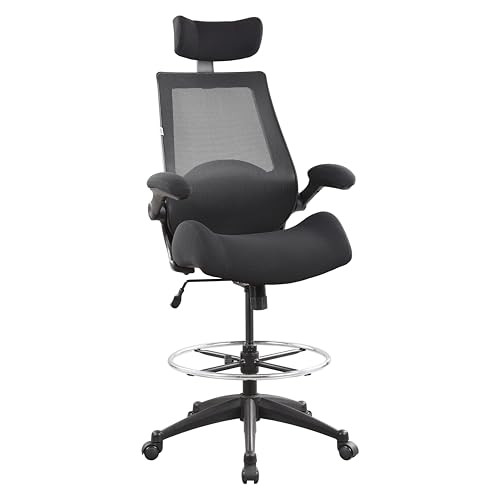 BOLISS Drafting Chair Tall Office Chair with Flip-up Armrests Ergonomic - Black