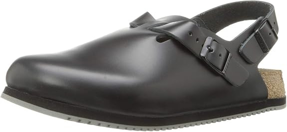BIRKENSTOCK TOKIO SUPER GRIP LEATHER CLOGS UNISEX - SIZE: MEN 6 WOMEN 8 - BLACK