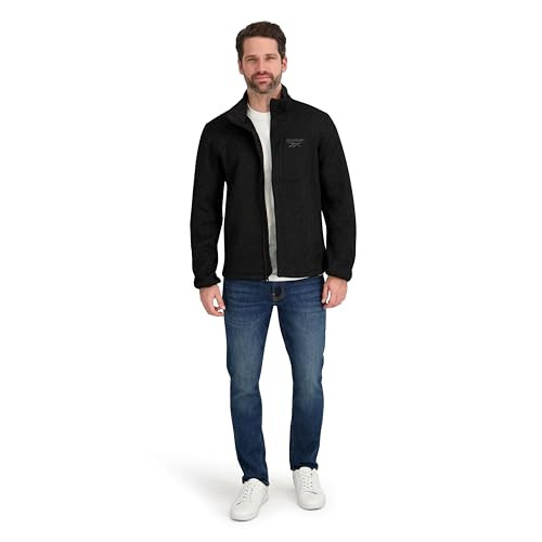 OMRB1530 REEBOK MEN'S MOCK NECK ZIP-UP TEXTURED FLEECE SHELL JACKET XL -BLACK New