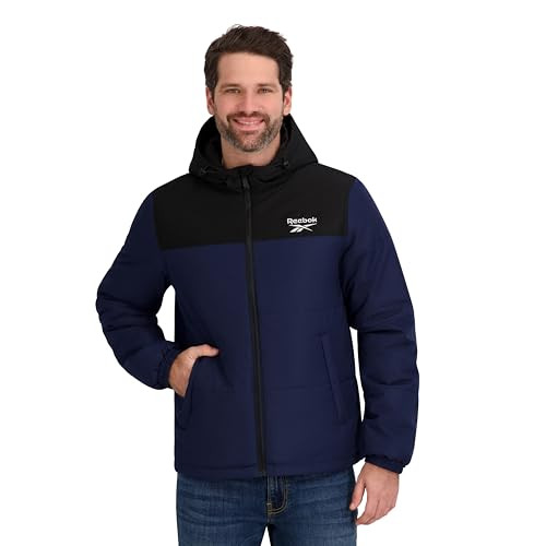OMRB1631 Reebok Mens Midweight Puffer Jacket, Vector Navy, XL New