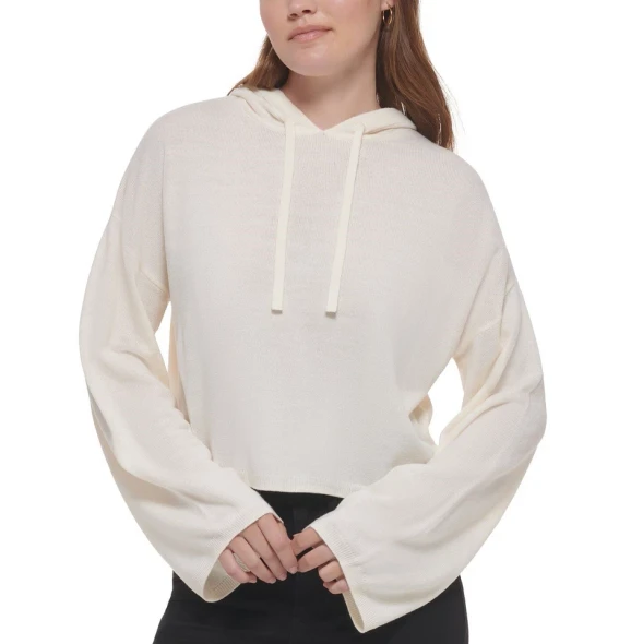 CALVIN KLEIN JEANS WOMEN'S HOODED BELL-SLEEVE TOP - SIZE: WOMEN XL - BEIGE New