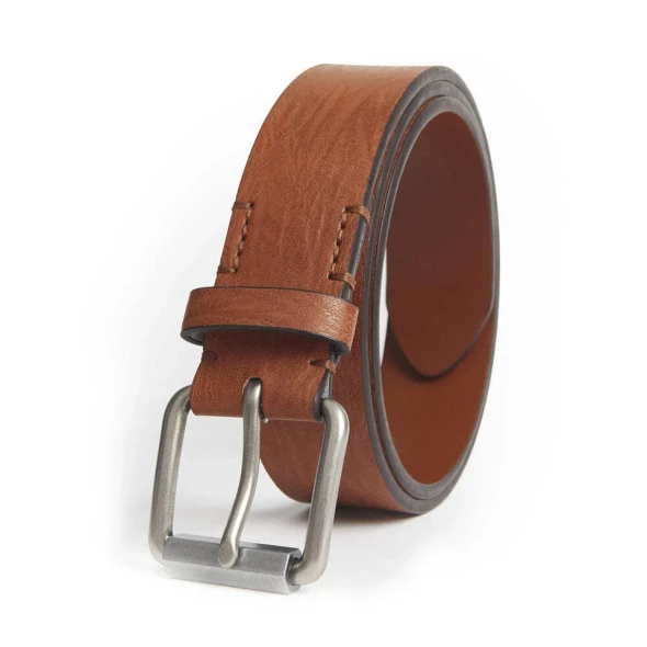 GIORGIO BRUTINI RUGGED LEATHER CASUAL BELT, SIZE M - COGNAC BROWN/BRUSHED NICKLE