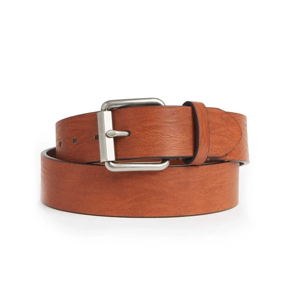 GIORGIO BRUTINI RUGGED LEATHER CASUAL BELT, SIZE M - COGNAC BROWN/BRUSHED NICKLE