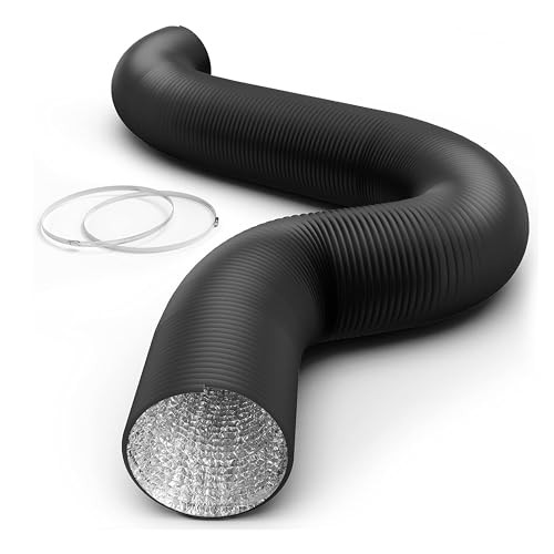 Simple Deluxe 12 Inch Flexible Air Aluminum Ducting, 25FT Long, 2 Clamps, Black