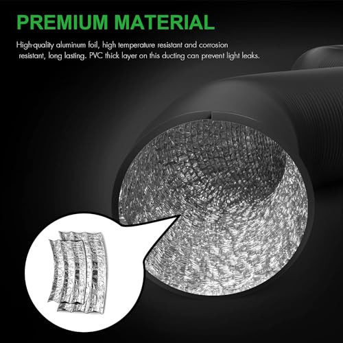 Simple Deluxe 12 Inch Flexible Air Aluminum Ducting, 25FT Long, 2 Clamps, Black