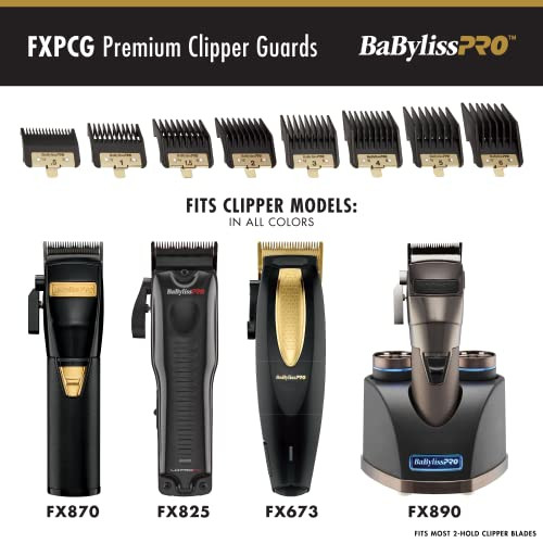 BABYLISSPRO PREMIUM CLIPPER GUARDS, 8 PIECES, 8 SIZES, FXPCG-320 - BLACK New