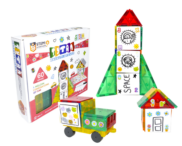 TYTAN MAGNETIC LEARNING TILES 60 PIECE V2.0 W/ DRY ERASE DECALS - MULTI COLORED New