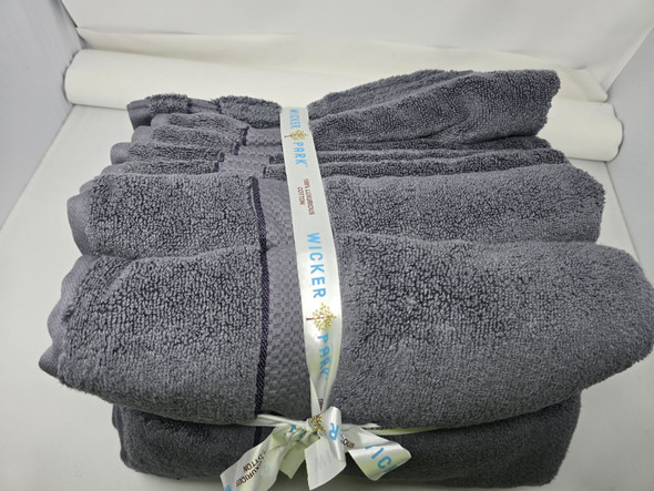 WICKER PARK 100-PERCENT ZERO TWIST 550 GSM 12-PIECE TOWEL COTTON - CHARCOAL GRAY New