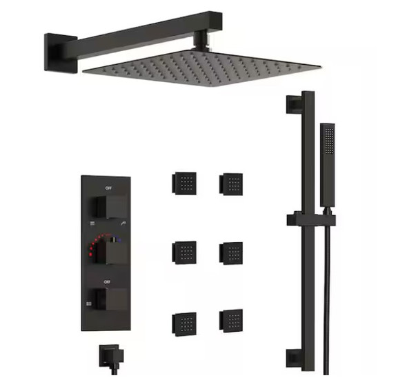 EVERSTEIN WALL MOUNTED CONSTANT TEMPERATURE SHOWER FAUCET - MATTE BLACK