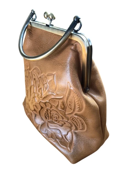 PATRICIA NASH LEATHER NOVELLA FRAME BAG W NO STRAP TAN TOOLED LEATHER - TAN