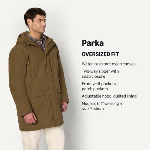 AEMN16508F25 Amazon Essentials Modern Oversized Military Parka Men L Dark Brown New