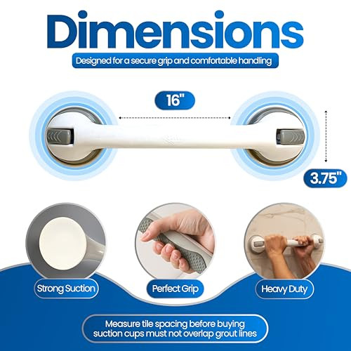 SAFE-ER-GRIP CHANGING LIFESTYLES SUCTION CUP GRAB BARS BATHTUBS 16" - WHITE/GRAY