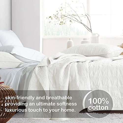HORIMOTE HOME 100% Cotton Quilt Set 3 Piece Bedspread Coverlet - Cream/White