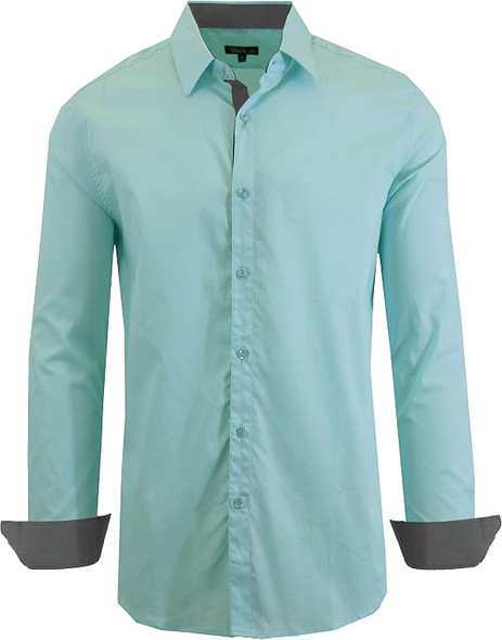 GALAXY BY HARVIC MEN'S LONG SLEEVE SLIM-FIT SOLID DRESS SHIRTS - SIZE 2XL - MINT New