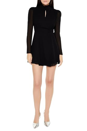 00500899 Forever 21 Women's Chiffon Keyhole Tie-Waist Mini Dress Black XS New