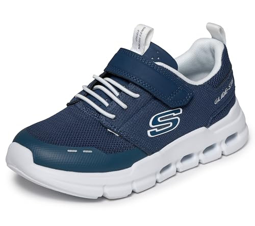 404172L SKECHERS GLIDE-STEP FLOW - SIZE: YOUTH 2.5 - NAVY/WHITE New