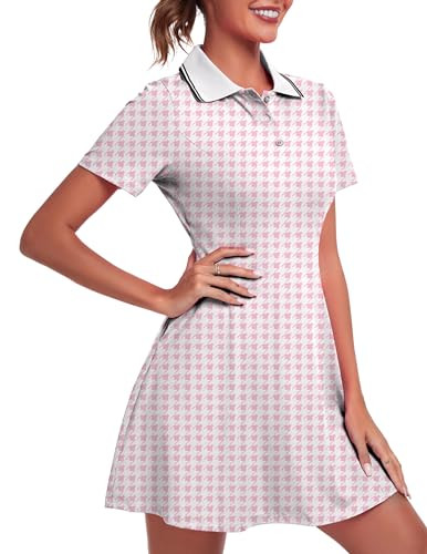 FKEEP Women's Golf Dress Tennis Dresses Workout Athletic Dress, XS, Pink Plaid New