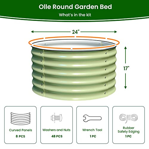 Olle Twin Round Metal Raised Garden Beds, 17" Tall 24" X 17" - SAGE GREEN