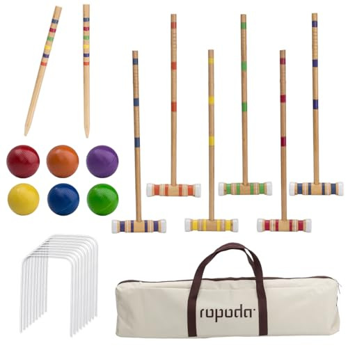 ROPODA Six-Player Croquet Set with Wooden Mallets, Colored Balls 43390-24148 New