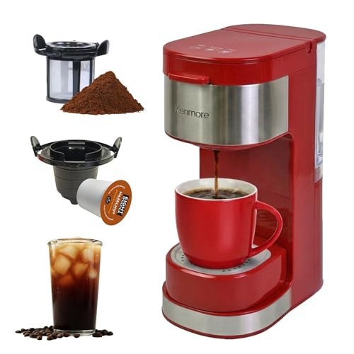 KENMORE PROGRAMMABLE SINGLE SERVE CUP RED STAINLESS STEEL BLACK COFFEE MAKER