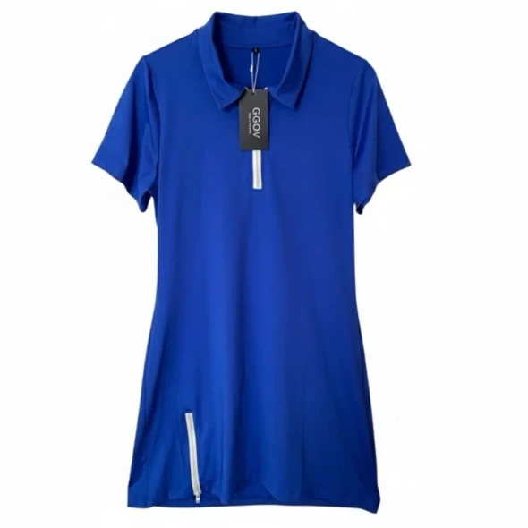 GGOV SPORTS PICKLEBALL GOLF DRESS BLUE | ZIP FRONT POLO - SIZE: WOMEN XS - BLUE New