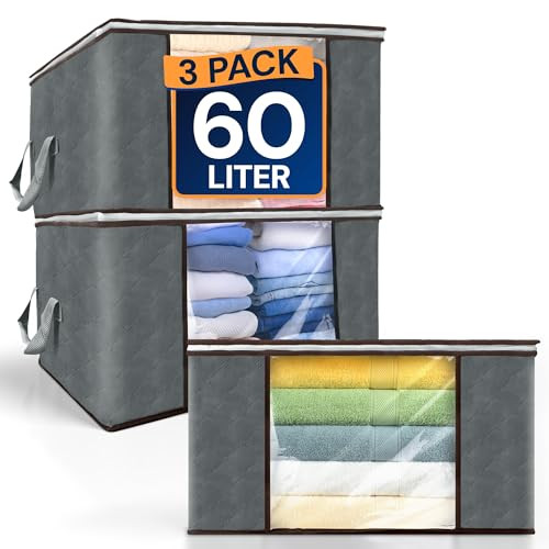 RELI 60L Foldable Storage Containers Blankets Clothes Organization 3 Pack - Gray New