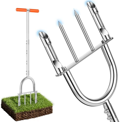 FLMAQE Manual Core Aerator Lawn Tool -2 Half-Open Hollow Slot Tines,Orange