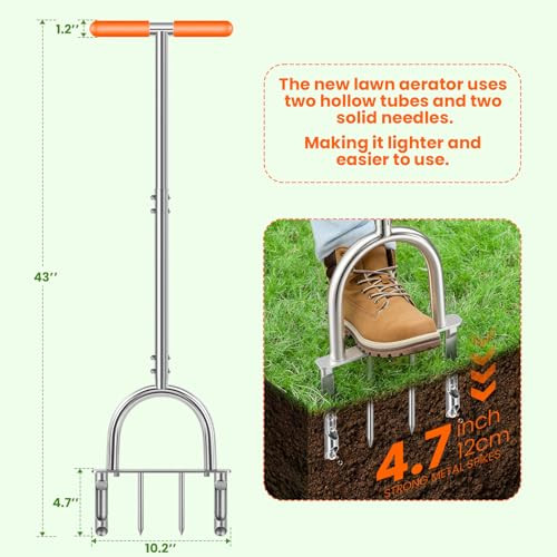 FLMAQE Manual Core Aerator Lawn Tool -2 Half-Open Hollow Slot Tines,Orange