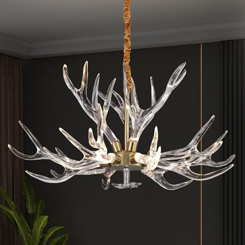 RinkBik Acrylic Antler Chandelier Ceiling Light Fixtures, Clear Resin New
