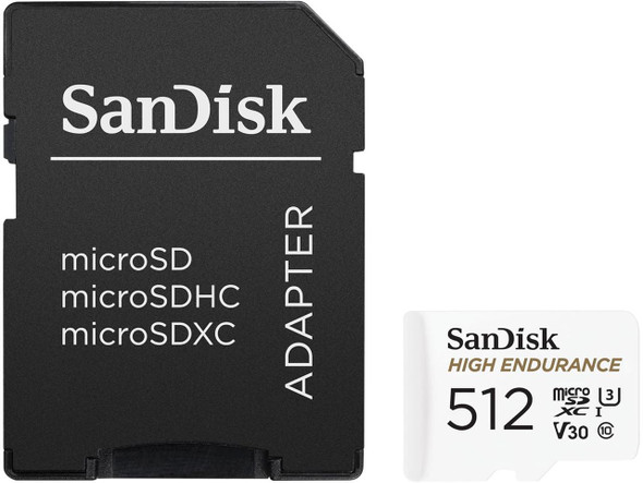 SANDISK 512GB High Endurance Video microSDXC Card with Adapter for Dash Cam and
