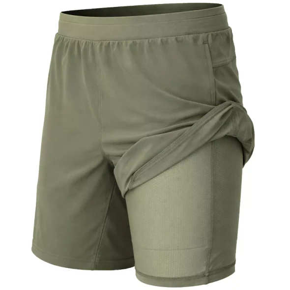 JUMP START MEN'S 2 IN 1 STRETCH RUNNING SHORTS - SIZE: XL - SAGE GREEN New